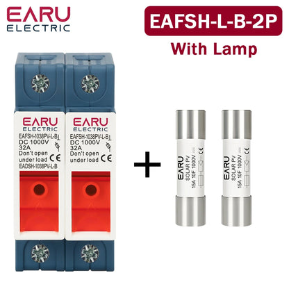 One Set 2P DC Fuse Holder 10*38mm High Voltage Solar PV 1000V 6A-32A Base Photovoltaic System Protection Protector gpV Parallel