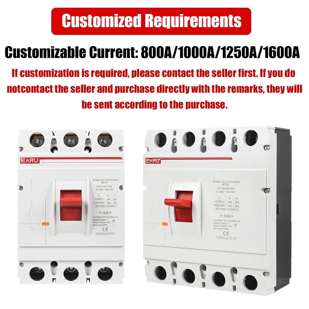 3P 4P AC 400V 100A-630A MCCB Solar Moulded Case Circuit Breaker Overload Protection Switch Protector for Solar PV Photovoltaic