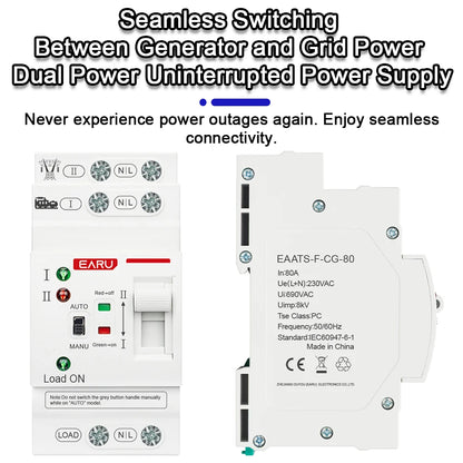 2P 4P 80A AC 230V 110V ATS Mini Automatic Transfer Switch Dual Power Electrical Selector Switches Uninterrupted Power Din Rail