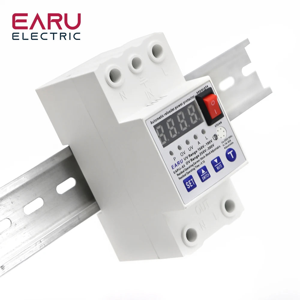 63A Automatic Reconnect Circuit Breaker Over And Under Voltage Over Current Leakage Protection Surge Protect Protector Relay