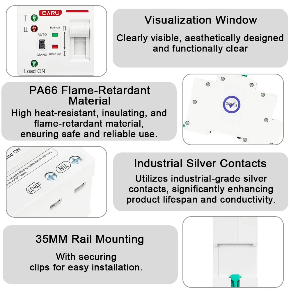 2P 4P 80A AC 230V 110V ATS Mini Automatic Transfer Switch Dual Power Electrical Selector Switches Uninterrupted Power Din Rail