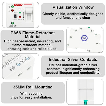 2P 80A AC 230V 50/60Hz ATS Mini Automatic Transfer Switch Dual Power Electrical Selector Switches Uninterrupted Power Din Rail
