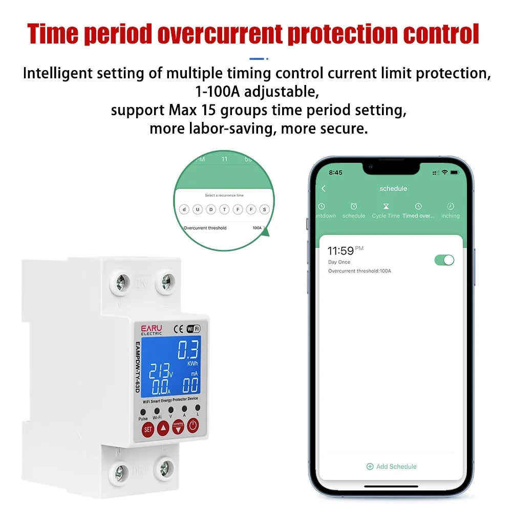 Tuya WiFi Smart Bidirectional Energy Meter Power kWh Meter Earth Leakage Over Under Voltage Protector Timer Relay Switch Breaker