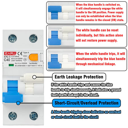 2P 40A 30mA AC 230V 50/60Hz RCBO RCCB MCB Type A Electromagnetic Residual Current Circuit Breaker Curve B/C Leakage Protection