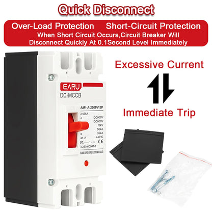 2P DC Solar Molded Case Circuit Breaker MCCB Overload Protection Switch Protector for Solar Photovoltaic PV Battery Isolator