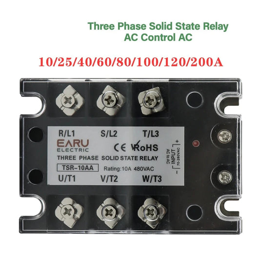 TSR  SSR-10AA 25A 40A 60A 80A Three Phase SSR Solid State Relay AC Control AC 480V 70-280V Input Aluminum Radiator Heat Sink
