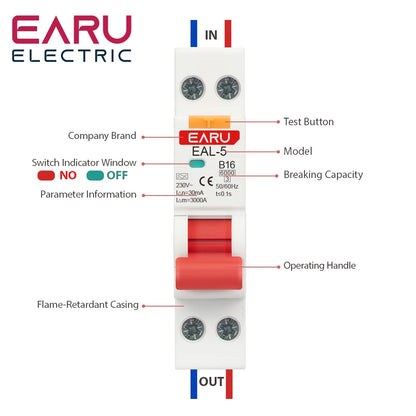 18MM 1P+N AC 230V Type A 6A-40A B C Curve RCBO MCB Residual Current Circuit Breaker Over Short Current 30mA Leakage Protection