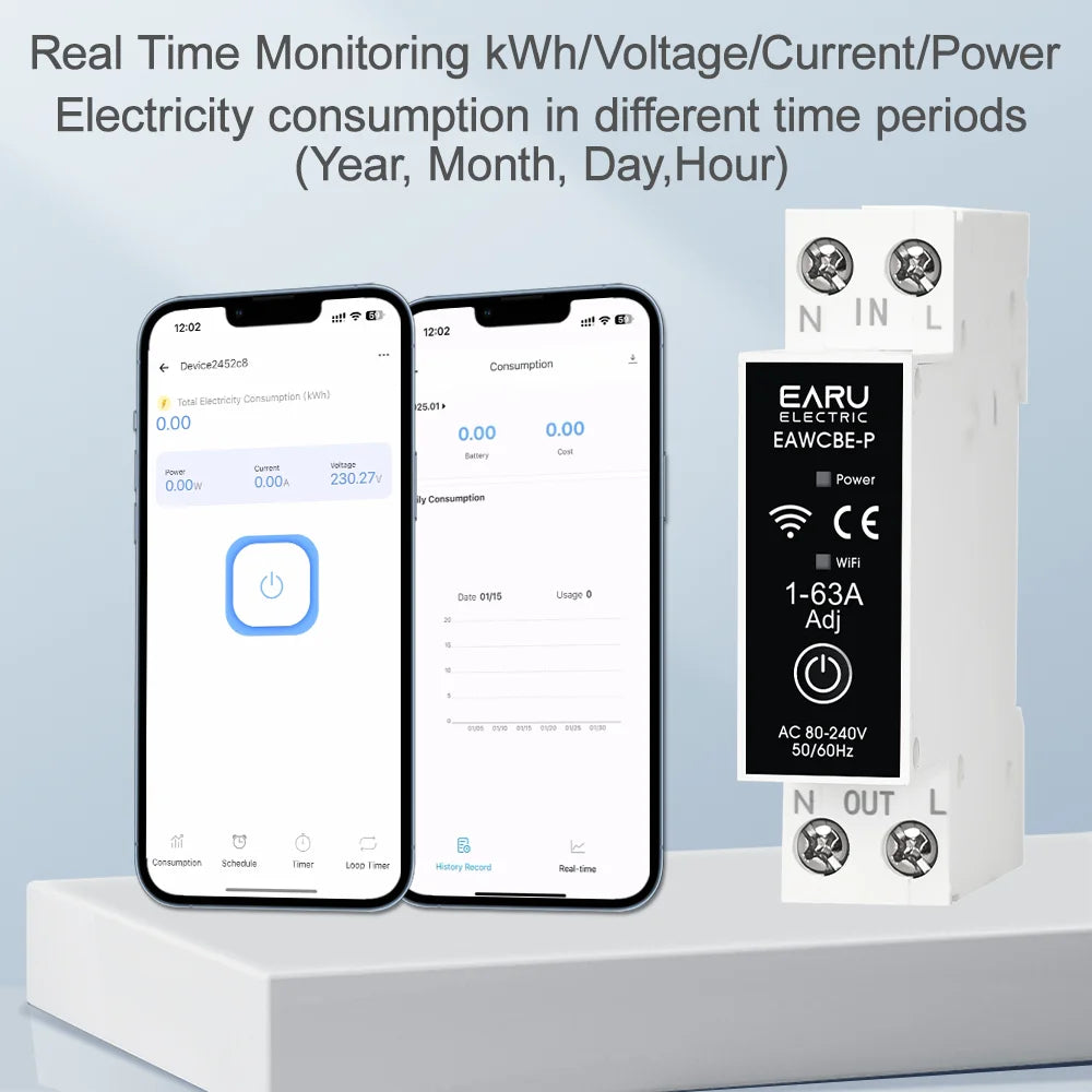 eWeLink MCB WiFi Smart Circuit Breaker 1P+N 63A Timer Relay Switch Energy Metering kWh Voltage Current Protector Remote Control