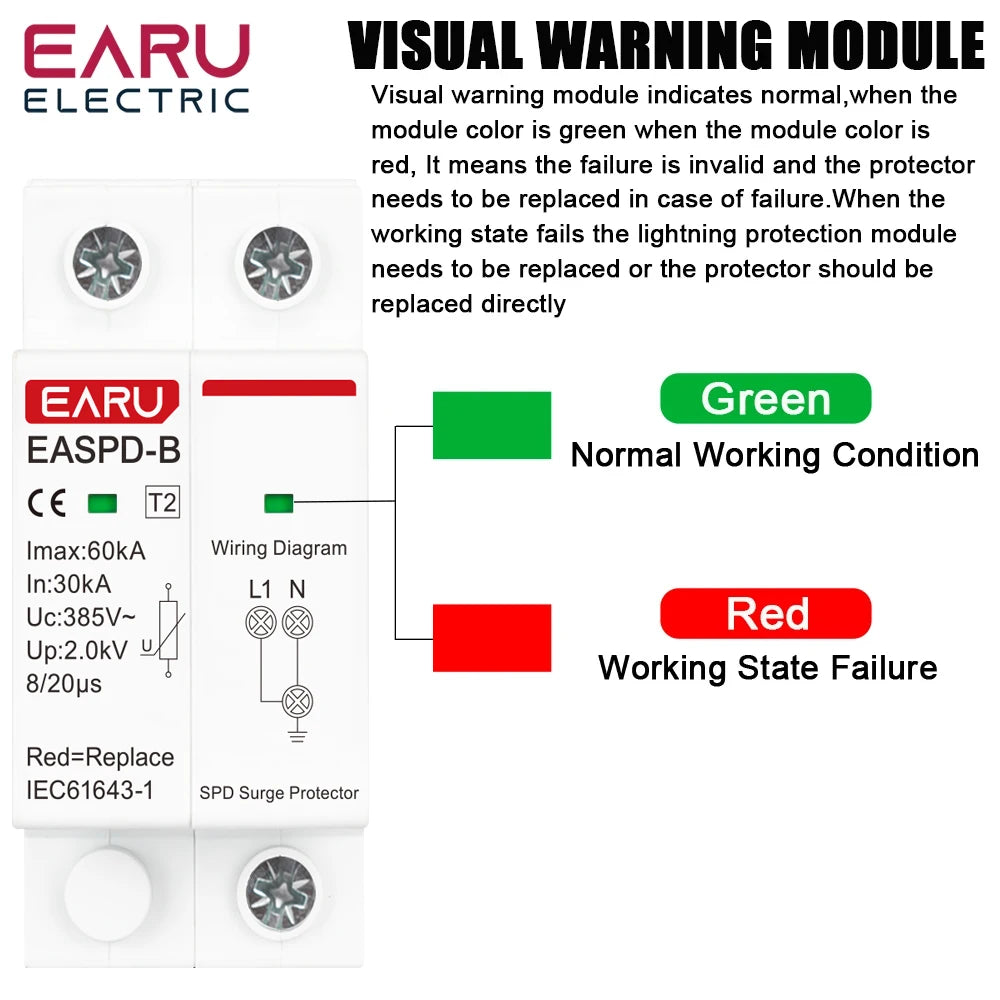 SPD AC 385V 1P 2P 3P 4P 20KA 30KA 40KA 60KA House Lightning Surge Protector Protective Solar PV Low-Voltage Arrester Device