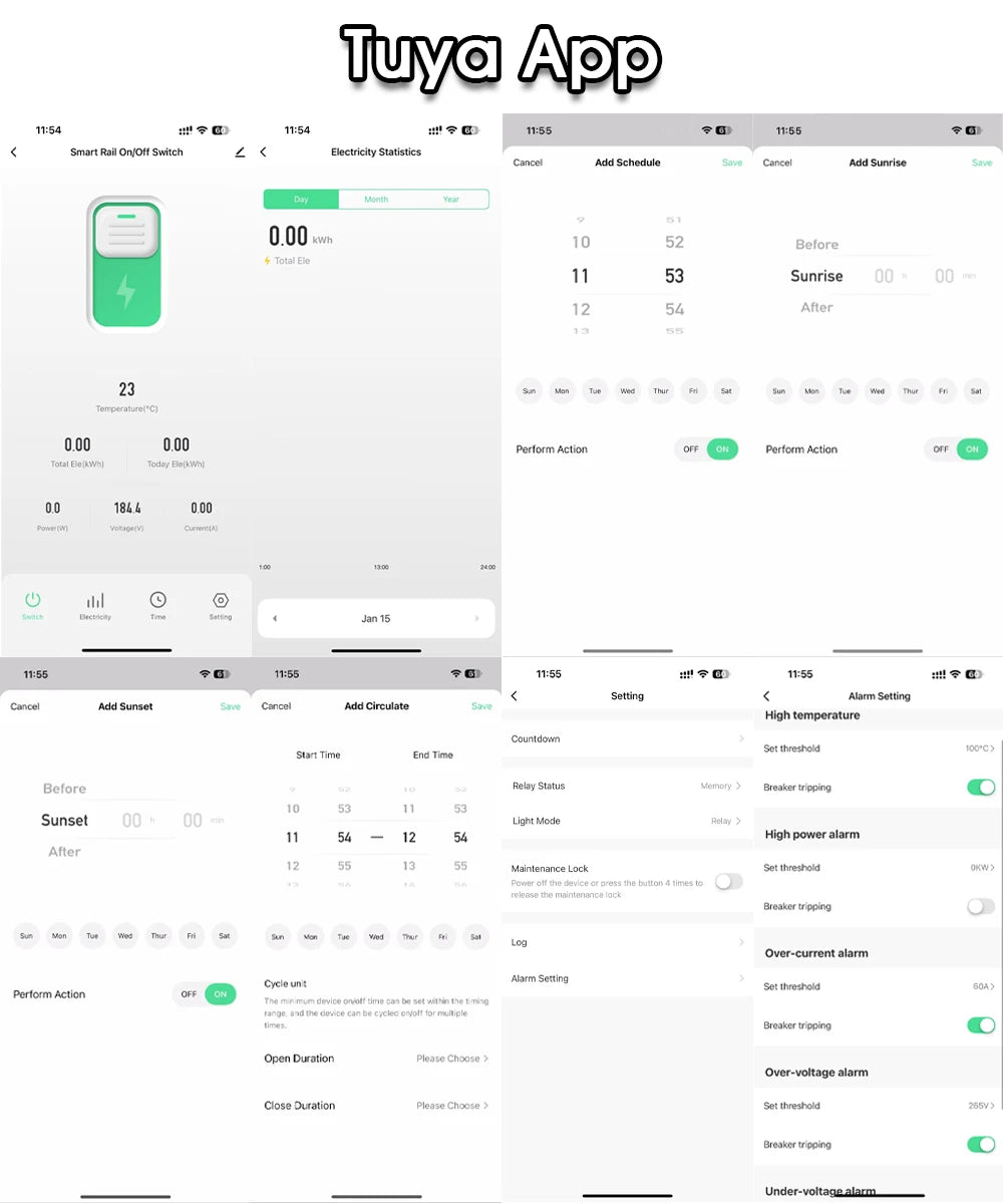 Tuya eWeLink WiFi Smart Circuit Breaker 1P+N 63A MCB Time Relay Switch Energy Meter kWh Voltage Current Protector Remote Control