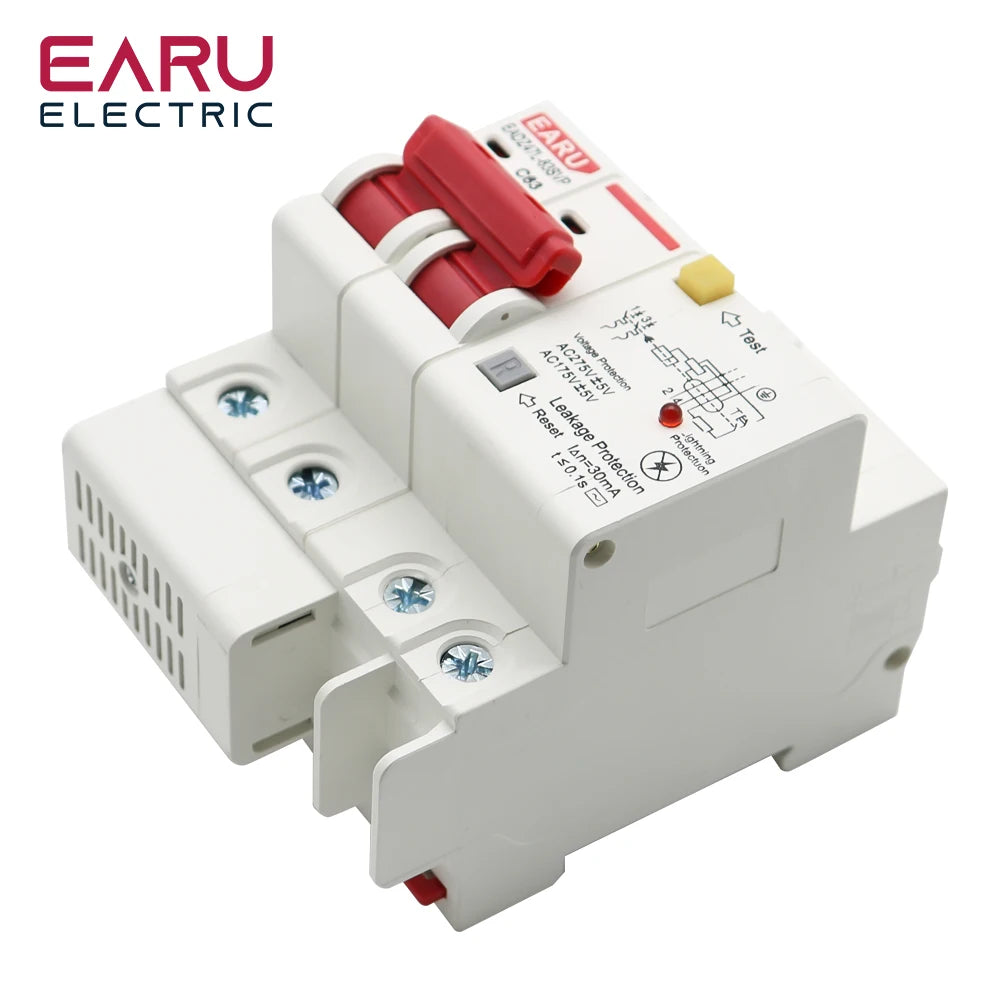 230V 2P SPD Residual Current Circuit Breaker With Overload Overvoltage RCBO RCCB With Lightning Protection MCB Leakage Protector