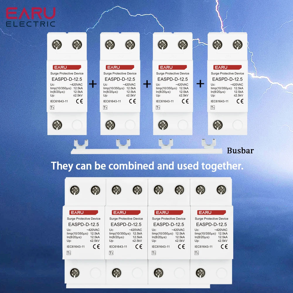 T1 Power Surge Protective Device SPD Arrester Low Voltage House 2P 3P 4P Surge Voltage Protection AC 420V 12.5KA 15KA 25KA