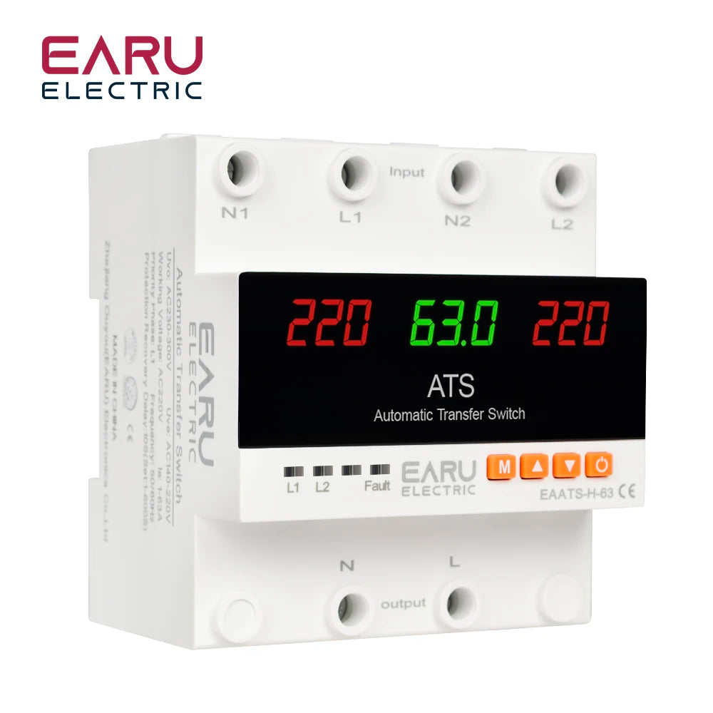 63A 100A 220V ATS Adjustable Over Under Voltage Current Protector Dual Power Conversion Automatic Transfer Switch Monitor Relay