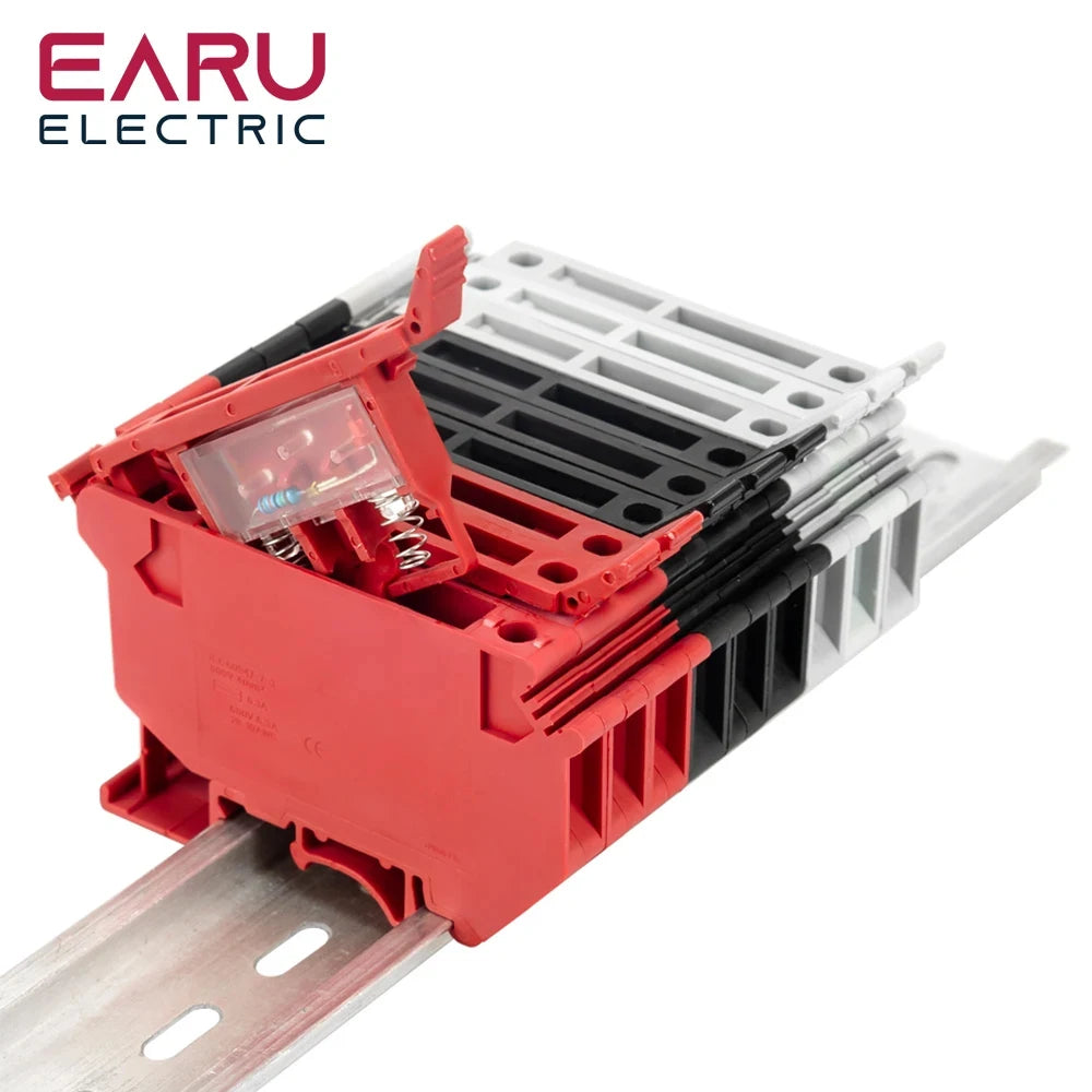 10Pcs/Lot Din Rail Terminal Blocks UK-5-HESI Black Connector Screw Fuse Terminal Block Connector Screw Fuse Holder Conductor