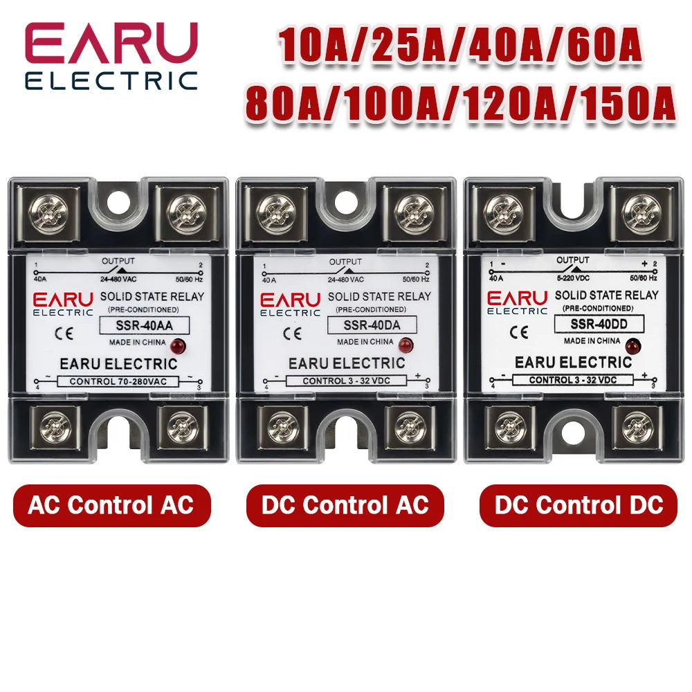1Pcs Single Phase Solid State Relay Module SSR-25DA SSR-40DA SSR-40AA SSR-40DD SSR 10A/25A/40A/60A/80A/100A/120A/150A DD DA AA