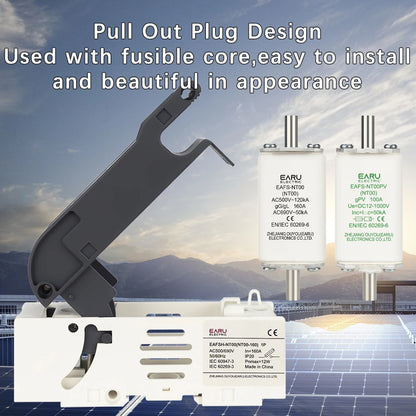 1Pcs Fuse Disconnector Switch for 100A 160A NT00 Battery Fuse Plug-in Knife Type Installation Suitable DC 12V-1000V AC 500V 690V