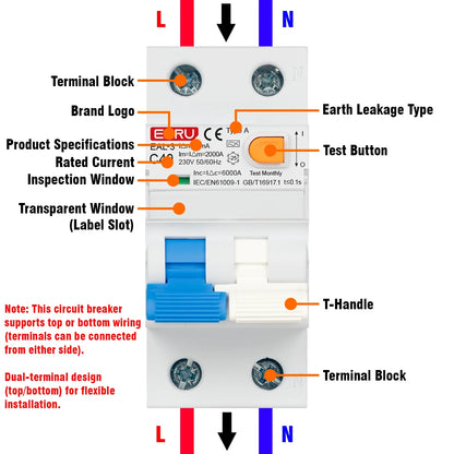 2P 40A 30mA AC 230V 50/60Hz RCBO RCCB MCB Type A Electromagnetic Residual Current Circuit Breaker Curve B/C Leakage Protection