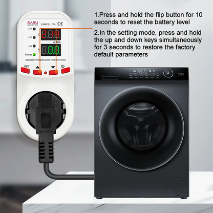 Automatic Voltage Surge Current Limiter Protector EU Socket Plug Adjustable 16A AC 230V 50/60Hz Power Energy Monitor kWh Meter