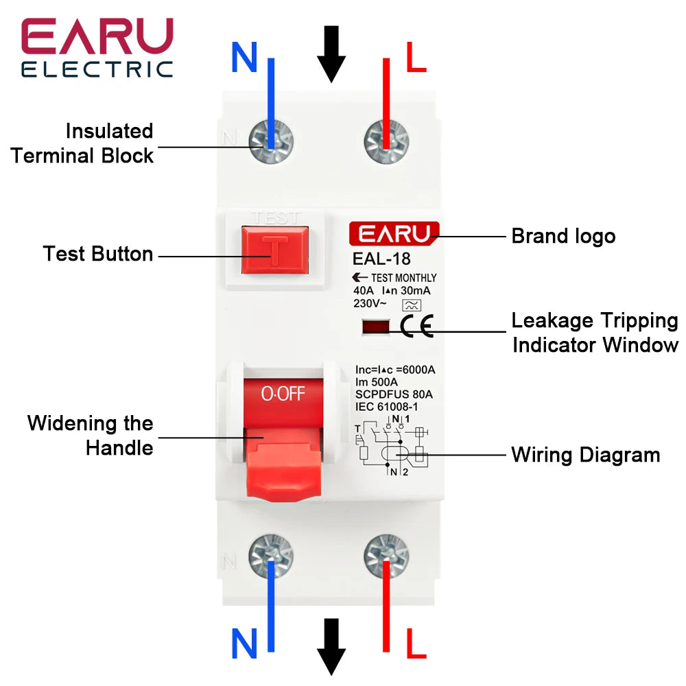 2P 32A 10/30/100/300mA Type A RCCB RCD ELCB Electromagnetic Residual Current Circuit Breaker Differential Breaker Safety Switch