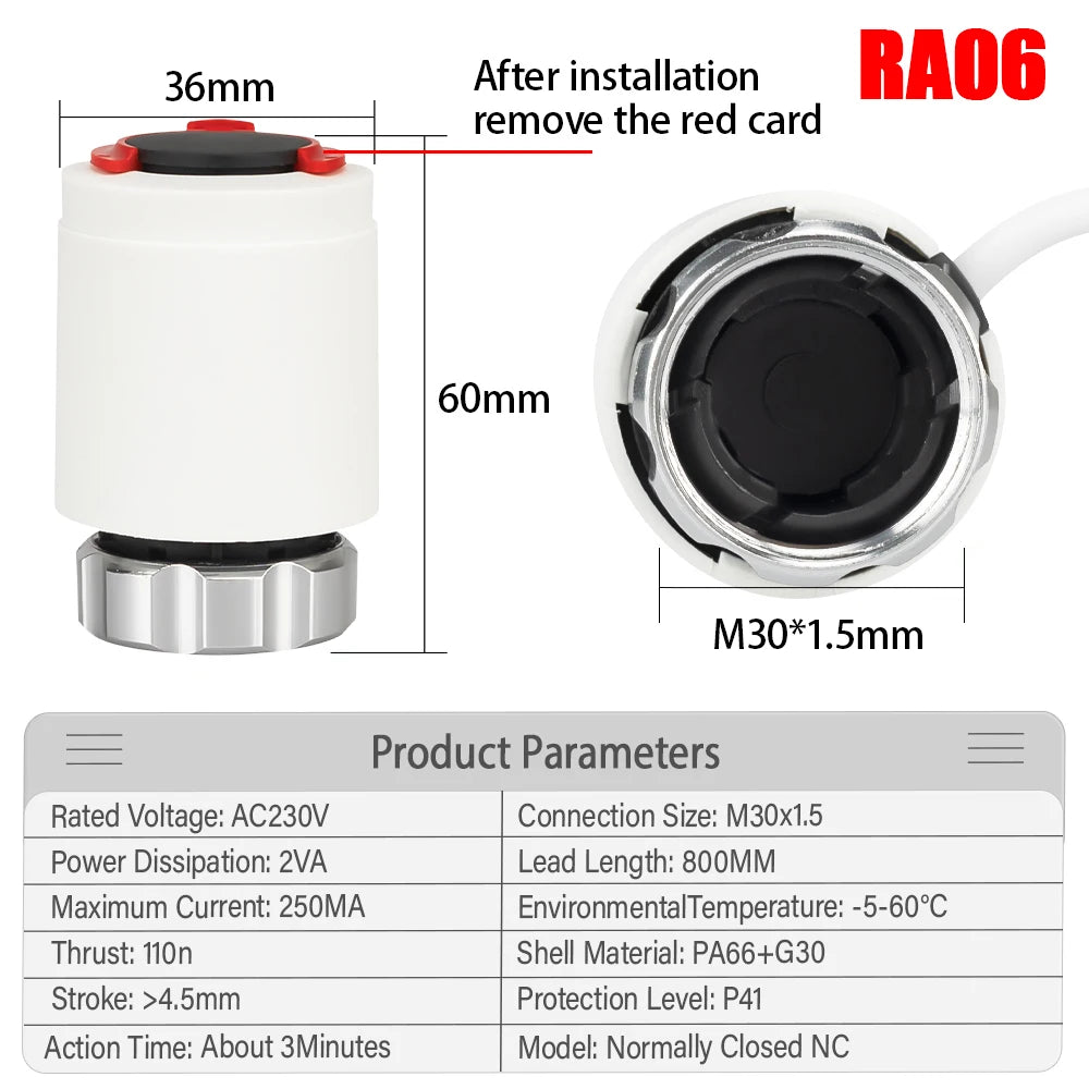 Floor Heating Valve NC AC 230V M30*1.5mm Electric Thermal Actuator Manifold For Underfloor Heating TRV Thermostatic Radiator