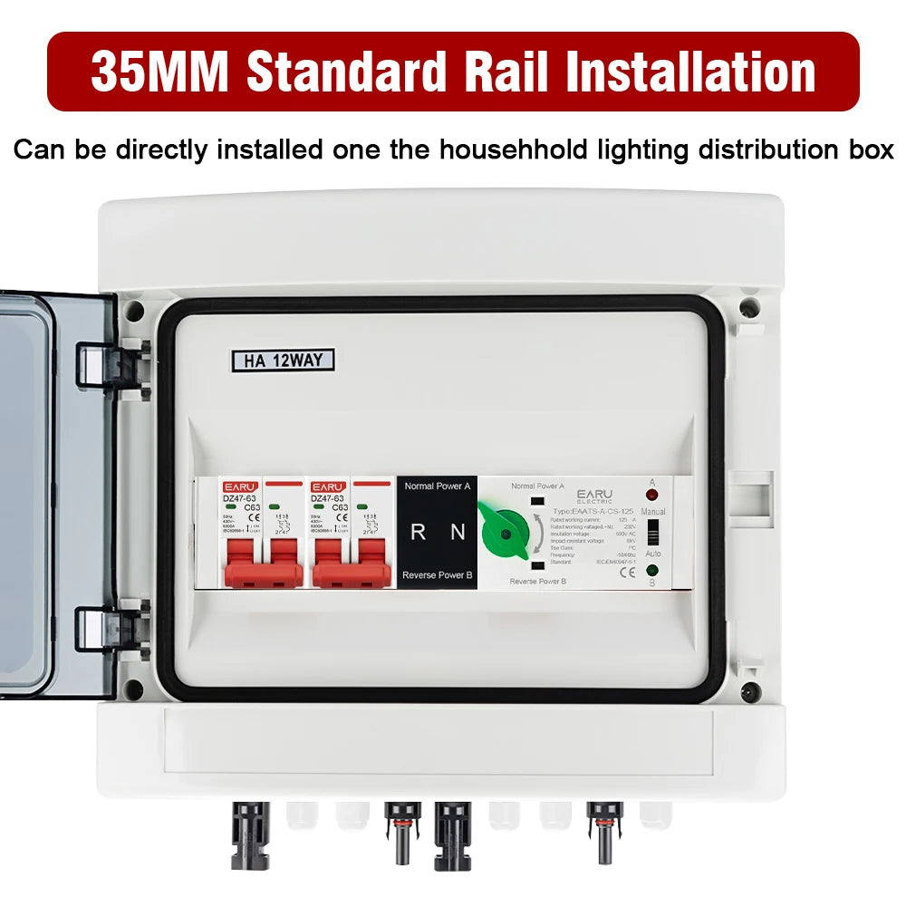Din Rail ATS for PV and Inverter Dual Power Automatic Transfer Selector Switches Uninterrupted Power 2P 4P AC 110V AC 230V 125A