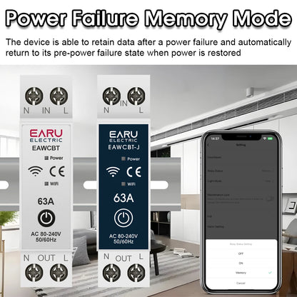 Tuya MCB WiFi Smart Circuit Breaker 1P+N 6-63A Time Relay Energy kWh Voltage Current Meter Protector Voice Remote Control Switch