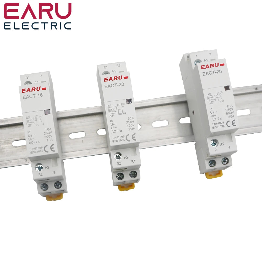 Din Rail Mounted Household Modular AC Contactor 2P 16A 20A 25A 2NO 2NC 1NO 1NC AC220V AC230V 50/60Hz For Smart Home House Hotel