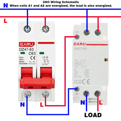 2P AC 110V 220V 50/60Hz 16A 20A 25A 32A 50A 40A 63A Din Rail Household Modular Contactor Switch Controller DIY Smart Home Hotel