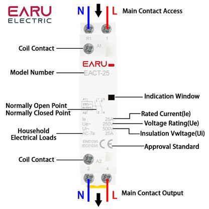 2P AC 110V 220V 50/60Hz 16A 20A 25A 32A 50A 40A 63A Din Rail Household Modular Contactor Switch Controller DIY Smart Home Hotel