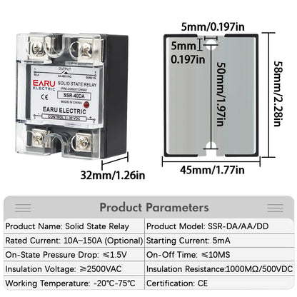 1Pcs Single Phase Solid State Relay Module SSR-25DA SSR-40DA SSR-40AA SSR-40DD SSR 10A/25A/40A/60A/80A/100A/120A/150A DD DA AA