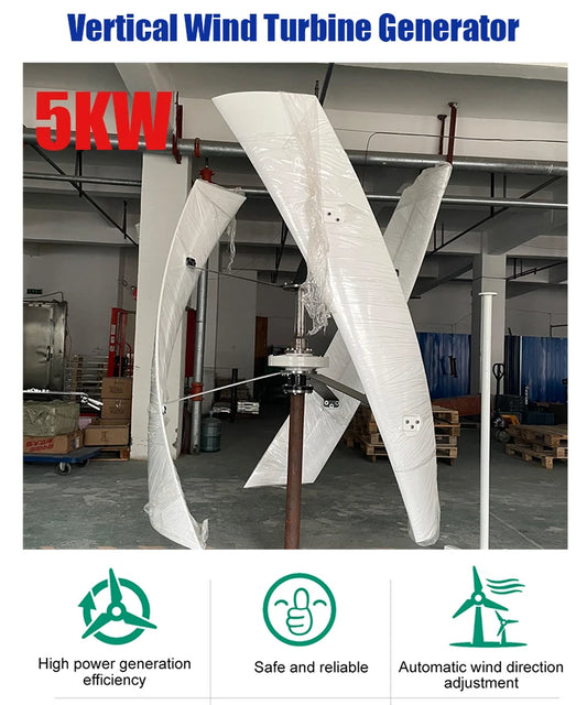 Free Energy Windmill 5000W Vertical Axis Permanent Maglev Wind Turbine Generator 24v 48v 96v 220v With MPPT Hybrid Controller - 54 Energy - Renewable Energy Store