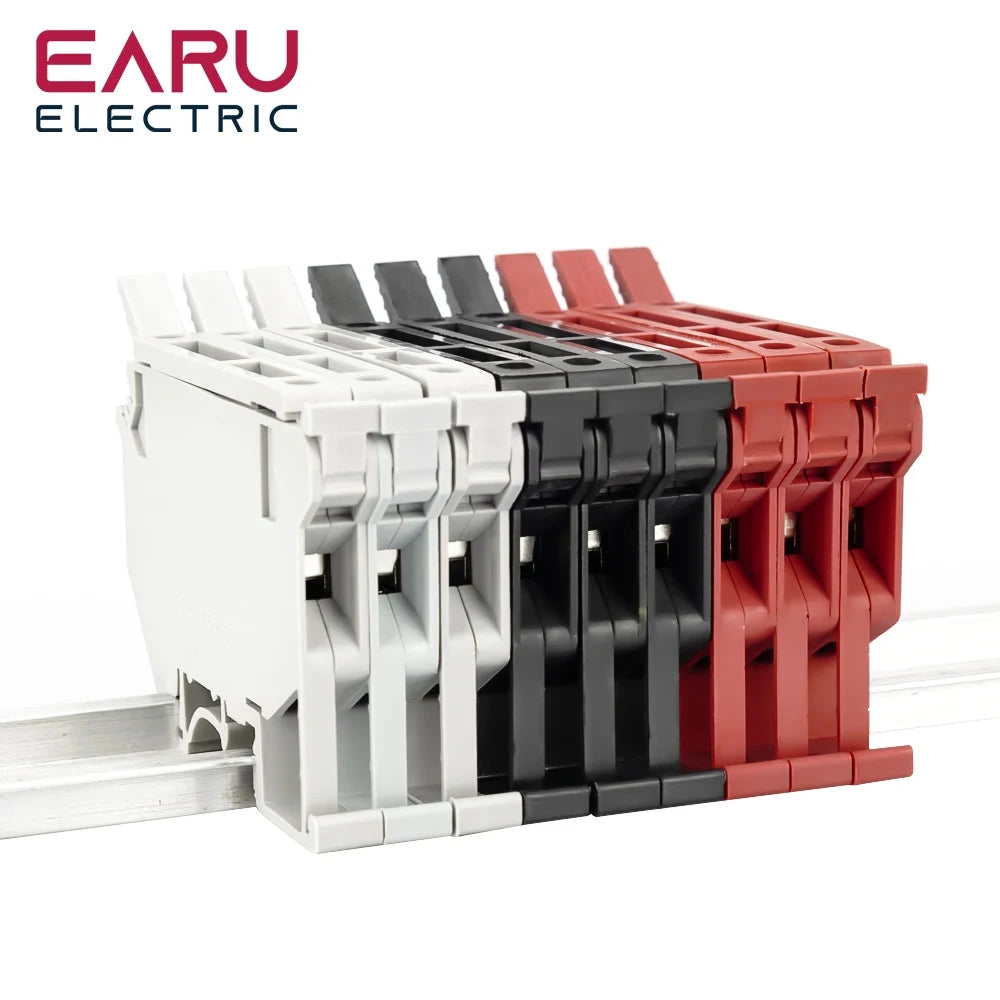 10Pcs/Lot Din Rail Terminal Blocks UK-5-HESI Black Connector Screw Fuse Terminal Block Connector Screw Fuse Holder Conductor