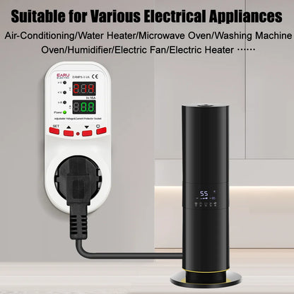 Automatic Voltage Surge Current Limiter Protector EU Socket Plug Adjustable 16A AC 230V 50/60Hz Power Energy Monitor kWh Meter
