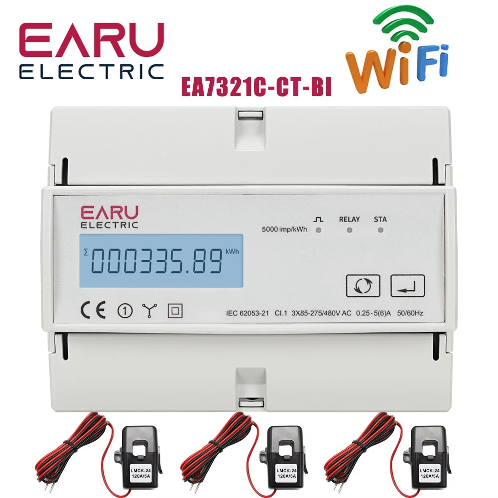 Tuya Smart Three-Phase Bidirectional Electricity Meter with WiFi & ZigBee for KWh Monitoring, featuring RS485 Interface AC 380V