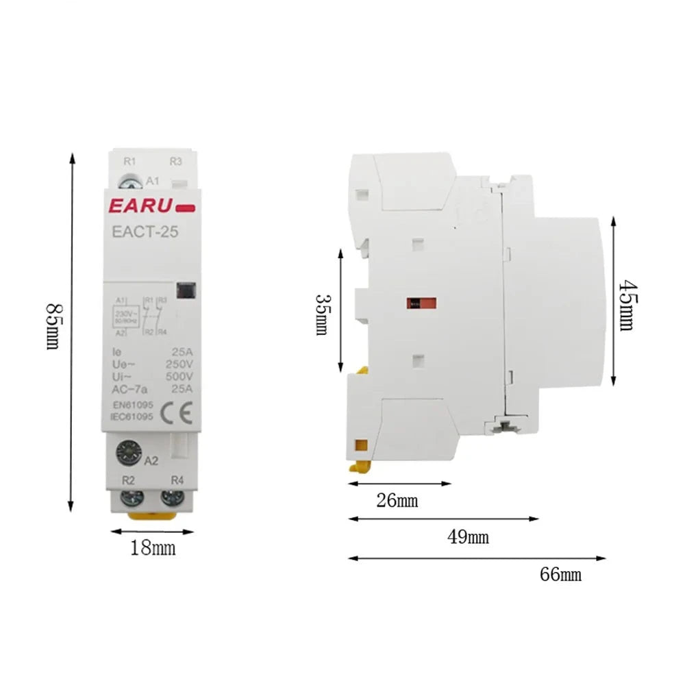 DC12V 24V AC110V 220V 50/60Hz 2P 16A 20A 25A 2NO 2NC 1NO1NC Din Rail Mounted Household Modular AC Contactor for Smart Home House