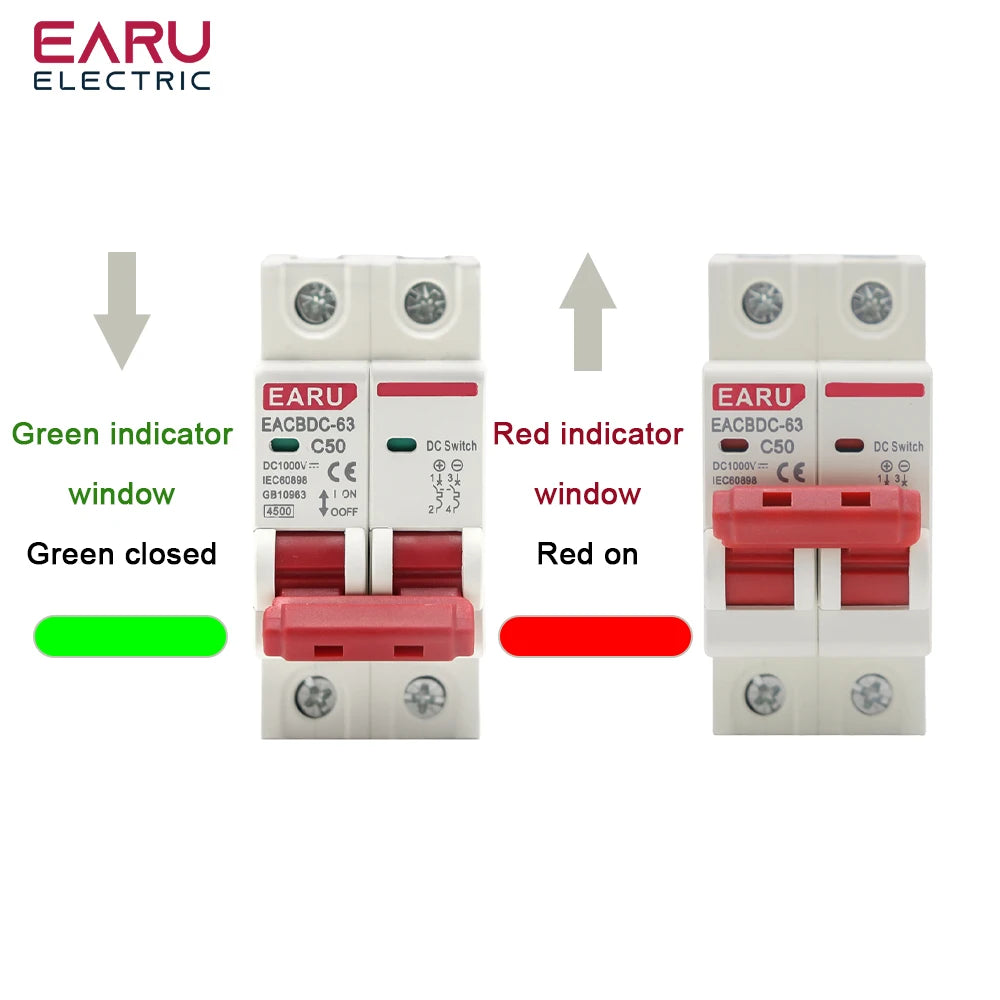 DC 1000V 1P 2P 3P 4P Solar Mini Circuit Breaker Overload Protection Switch 6A~63A/80A 100A 125A MCB for Photovoltaic PV System