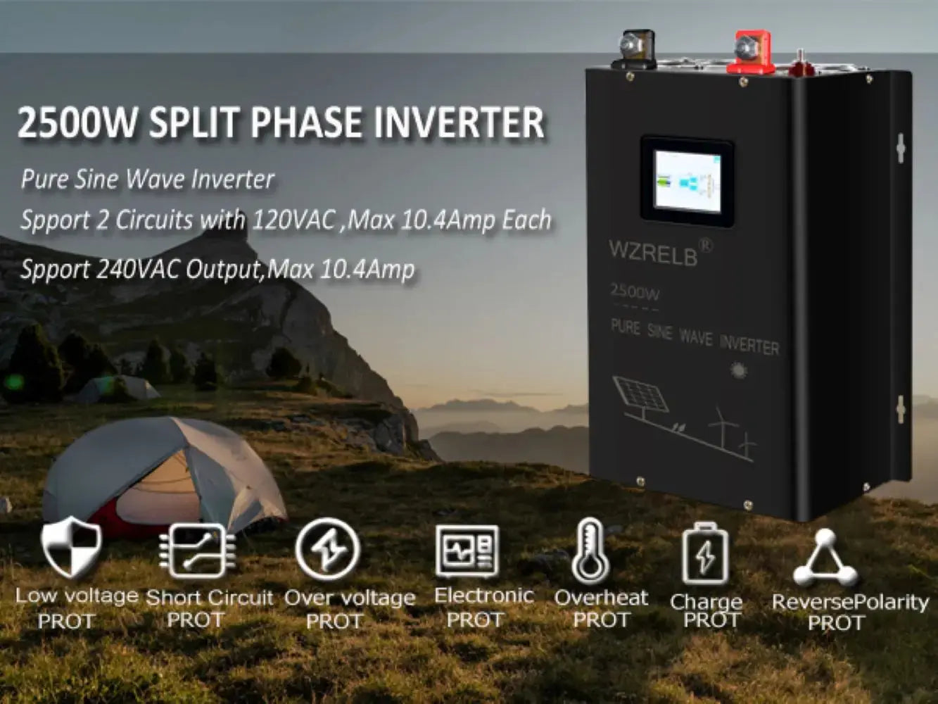 2500W Split phase Pure Sine Wave Inverter 24V/36V/48V/72V/96 DC to 110/220V,120/240V AC Converter Solar Panel Power Bank Battery - 54 Energy - Renewable Energy Store