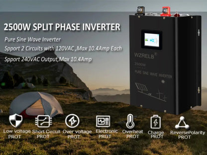 2500W Split phase Pure Sine Wave Inverter 24V/36V/48V/72V/96 DC to 110/220V,120/240V AC Converter Solar Panel Power Bank Battery - 54 Energy - Renewable Energy Store