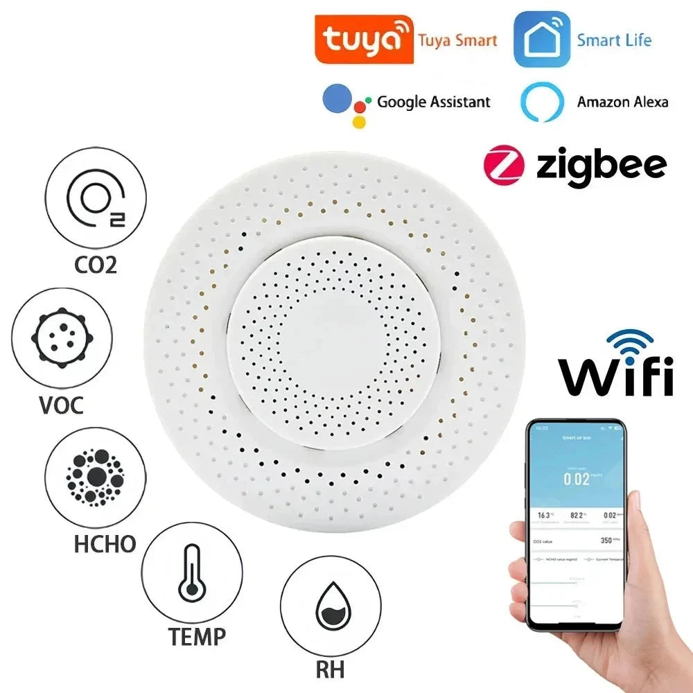 Tuya WiFi ZigBee Smart Air Quality Sensor Air Box Formaldehyde VOC CO2 Sensor Temperature Humidity Monitor Via Alexa Smart Life