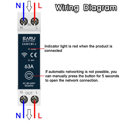 Tuya MCB WiFi Smart Circuit Breaker 1P+N 6-63A Time Relay Energy kWh Voltage Current Meter Protector Voice Remote Control Switch