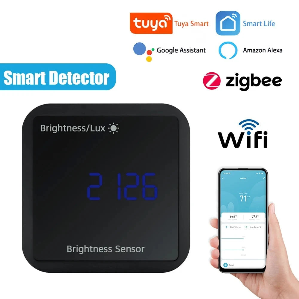 Tuya ZigBee WIFI Smart Detector Brightness Temperature And Humidity High Precision Detection With LED  Support APP Control Home