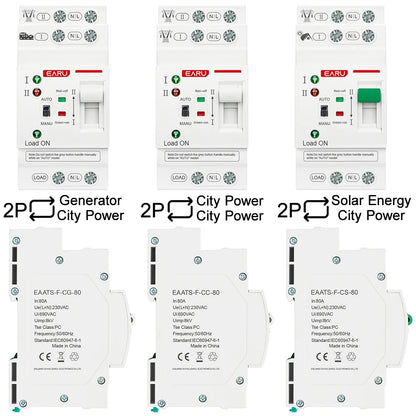 2P 4P 80A AC 230V 110V Automatic Transfer Switch Mini ATS Solar PV Dual Power Electrical Selector Switches Uninterrupted Power