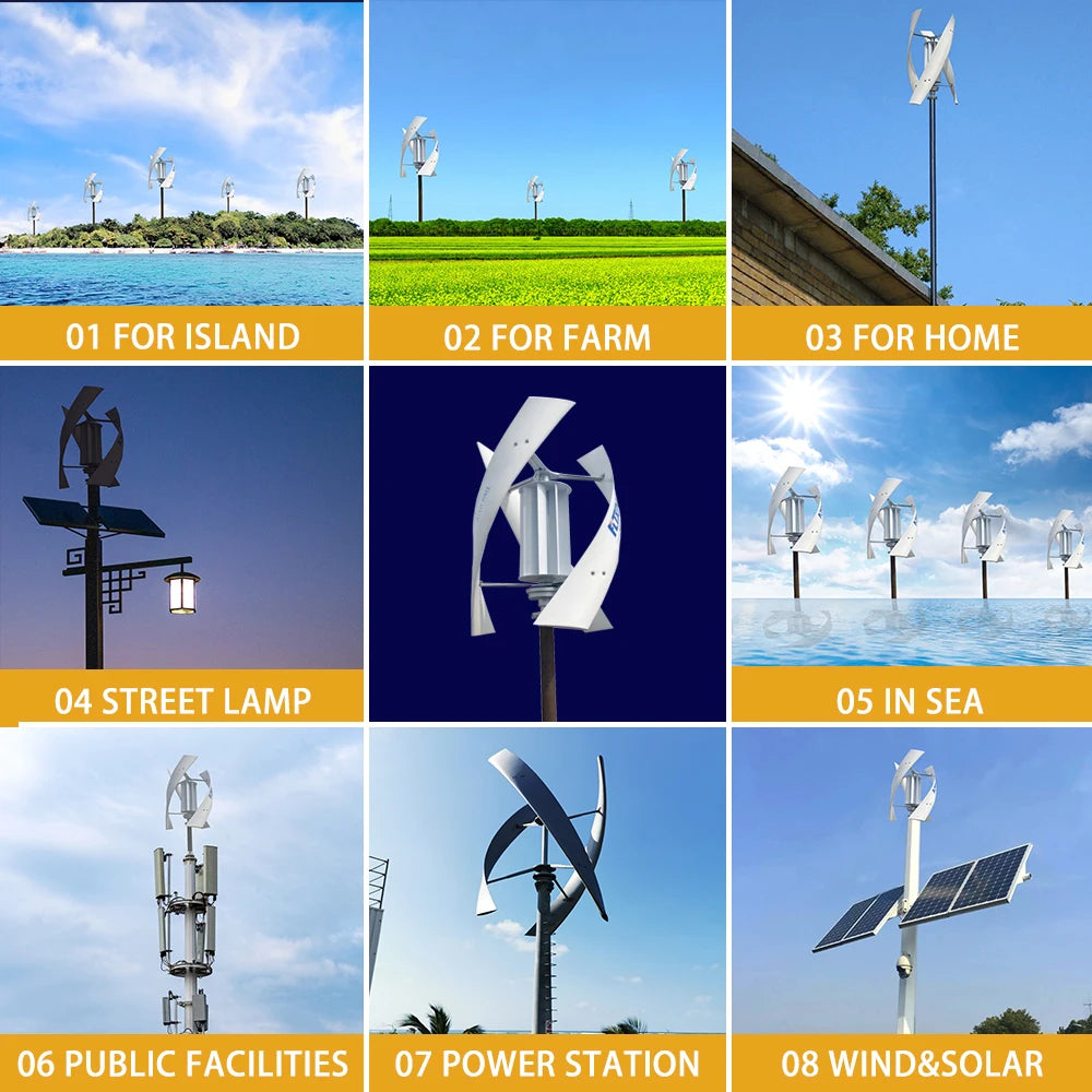 2000w Vertical Axis Wind Turbine Generator Complete Set 48v Windmill   220v AC Output Household  Kit With Controller Inverter