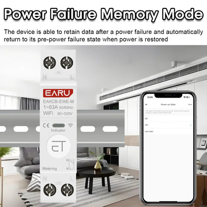 eWeLink WiFi Smart Circuit Breaker 1P+N 63A MCB Timer Relay Switch Energy Metering kWh Voltage Current Protector Remote Control