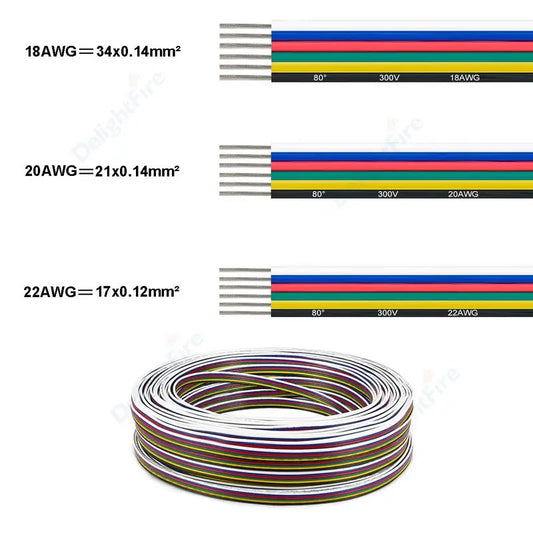 6Pin Extension Electronic Cable 22 20 18 AWG PVC Insulation for RGBWW RGB+CCT LED Strips by 54 Energy - Renewable Energy Store