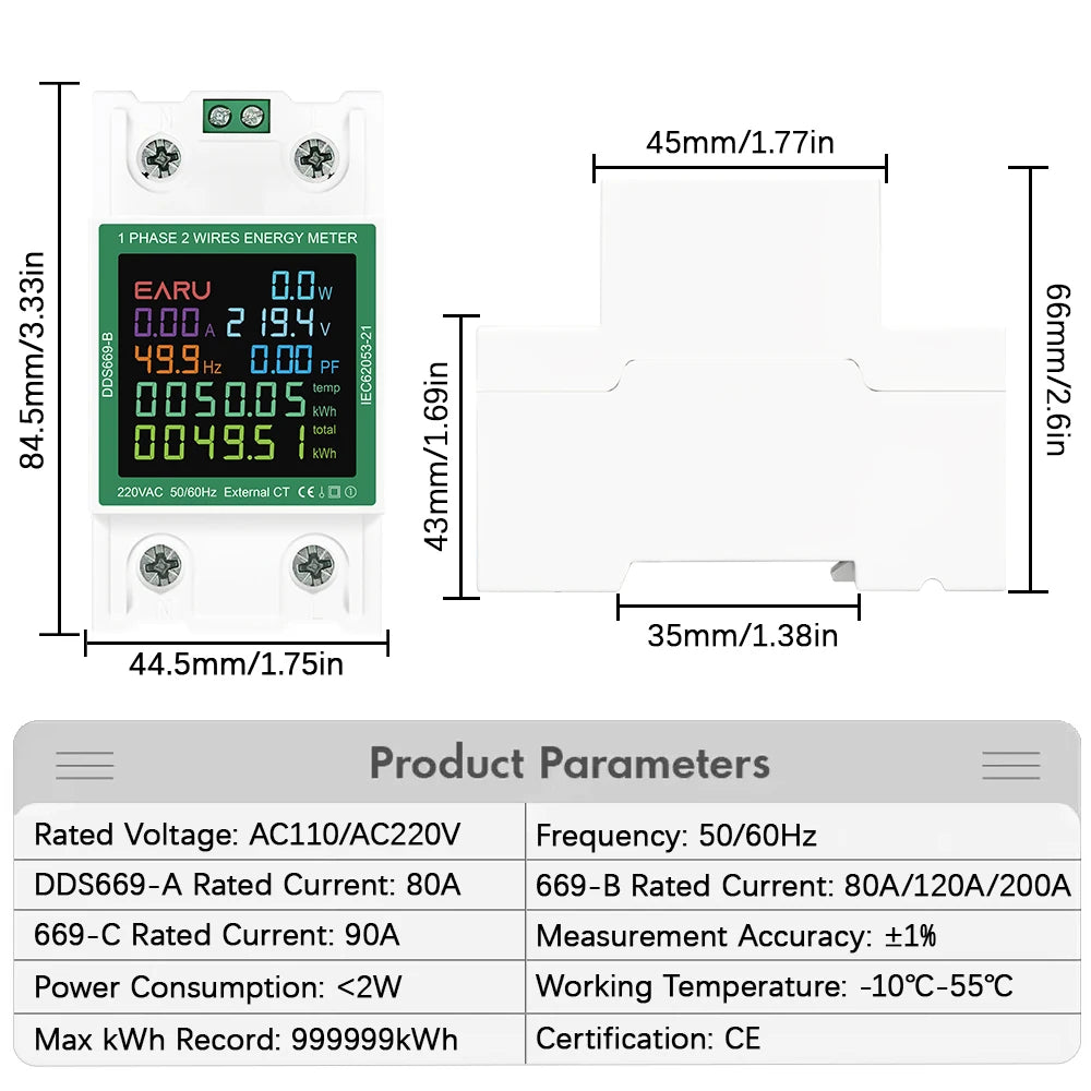 Din Rail AC Monitor 110V 220V Voltage Current Power Factor Active kWh Reset Zero Electric Energy Frequency Meter Voltmeter AMP