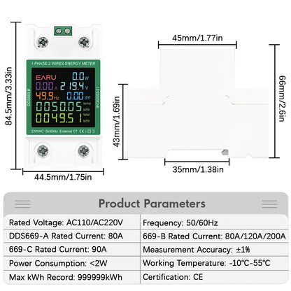 Din Rail AC Monitor 110V 220V Voltage Current Power Factor Active kWh Reset Zero Electric Energy Frequency Meter Voltmeter AMP
