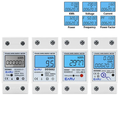 Single Phase LCD Digital Energy Meter Reset Zero kWh Voltage Current Power Consumption Counter Electric Wattmeter 220V Din Rail