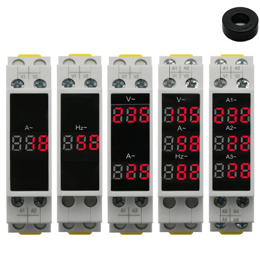 Din Rail 18mm Voltage Current HZ Meter AC 80-500V 220V 380V 100A Modular Voltmeter Ammeter LED Indicator Digital Volt Tester