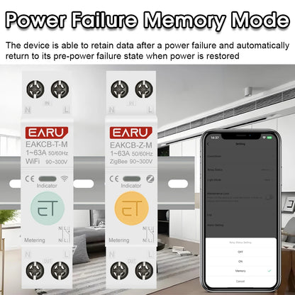 Tuya ZigBee WiFi Smart Circuit Breaker 1P+N 63A MCB Timer Relay Switch Energy Meter kWh Voltage Current Protector Remote Control